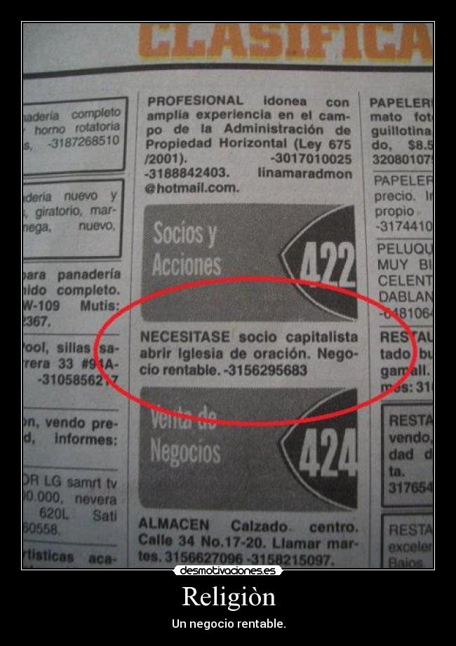 Religiòn - Un negocio rentable.