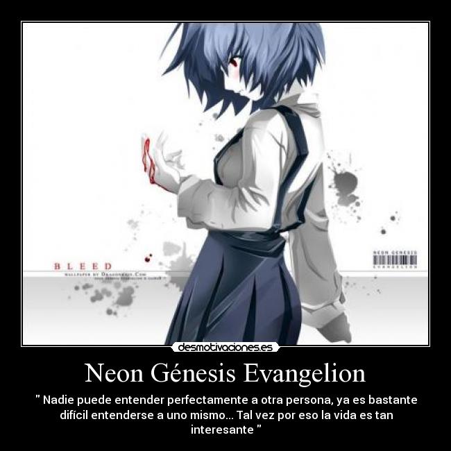 Neon Génesis Evangelion -  Nadie puede entender perfectamente a otra persona, ya es bastante
difícil entenderse a uno mismo... Tal vez por eso la vida es tan
interesante 