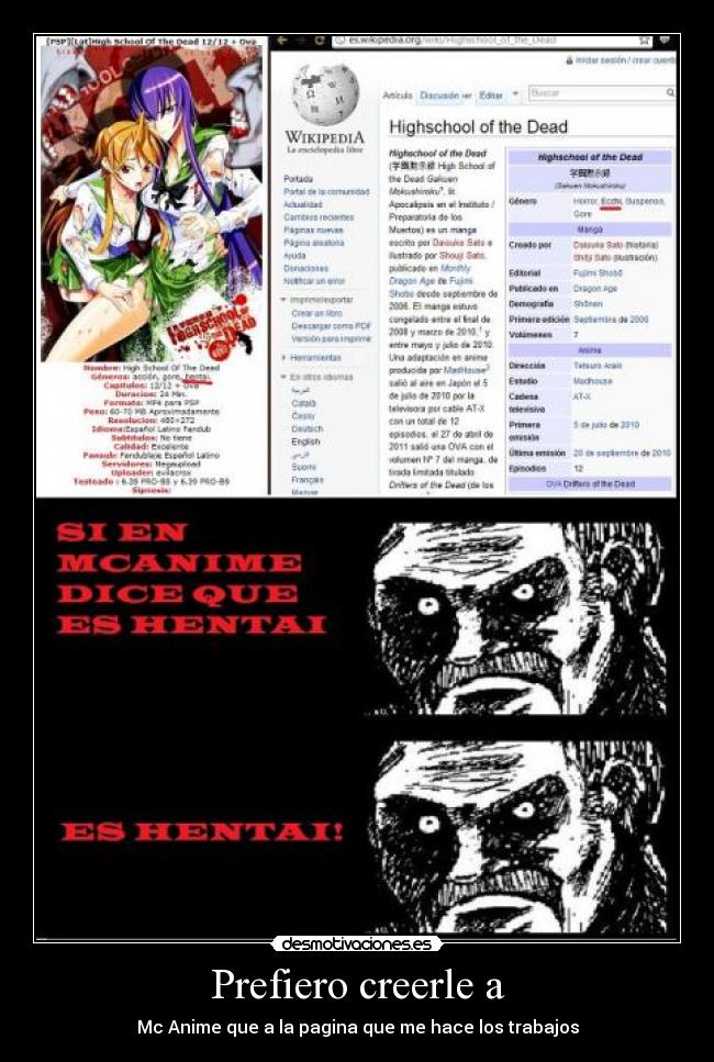 carteles high school the dead hentai ecchi otaku anime wikipedia esta mal mcanime desmotivaciones