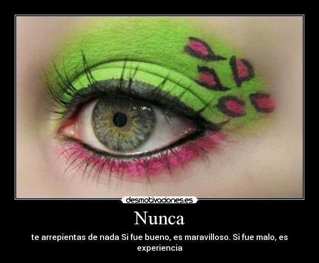 Nunca - te arrepientas de nada Si fue bueno, es maravilloso. Si fue malo, es experiencia