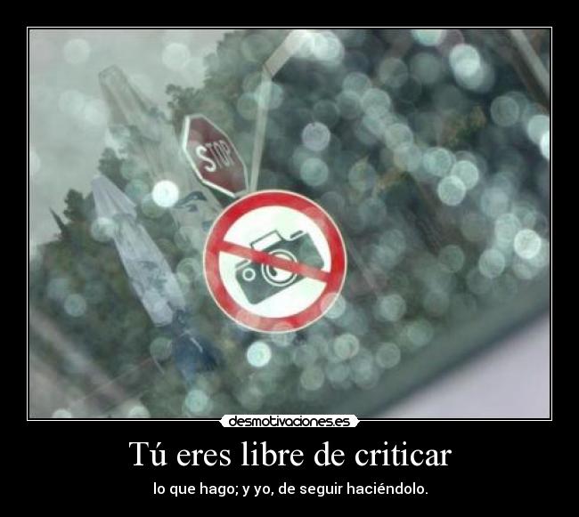 Tú eres libre de criticar - lo que hago; y yo, de seguir haciéndolo.