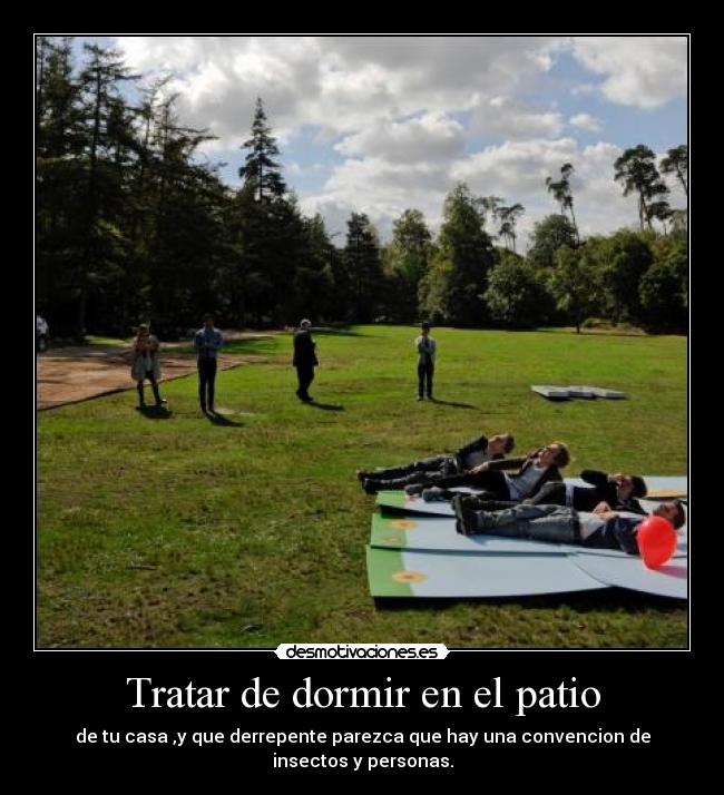 Tratar de dormir en el patio - de tu casa ,y que derrepente parezca que hay una convencion de insectos y personas.