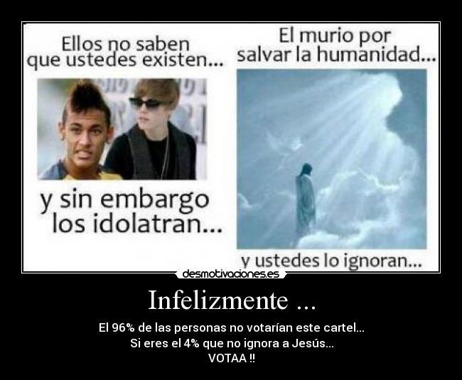 Infelizmente ... - El 96% de las personas no votarían este cartel...
Si eres el 4% que no ignora a Jesús...
VOTAA !!