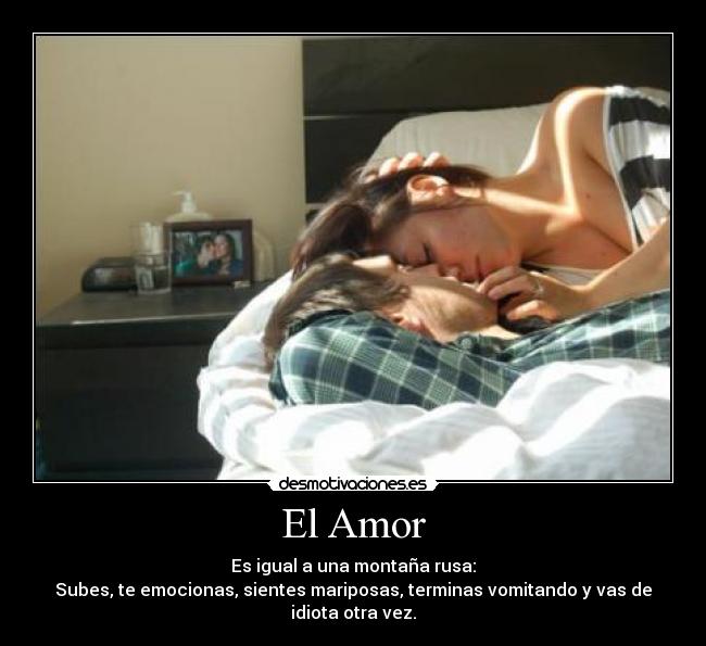El Amor - Es igual a una montaña rusa:
Subes, te emocionas, sientes mariposas, terminas vomitando y vas de idiota otra vez.