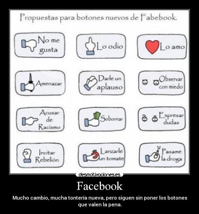 Facebook - Mucho cambio, mucha tontería nueva, pero siguen sin poner los botones
que valen la pena.