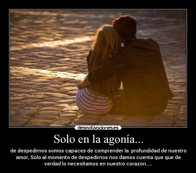 Solo en la agonía... - de despedirnos somos capaces de comprender la  profundidad de nuestro
amor, Solo al momento de despedirnos nos damos cuenta que que de
verdad lo necesitamos en nuestro corazon.....