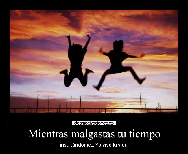 Mientras malgastas tu tiempo - insultándome... Yo vivo la vida.