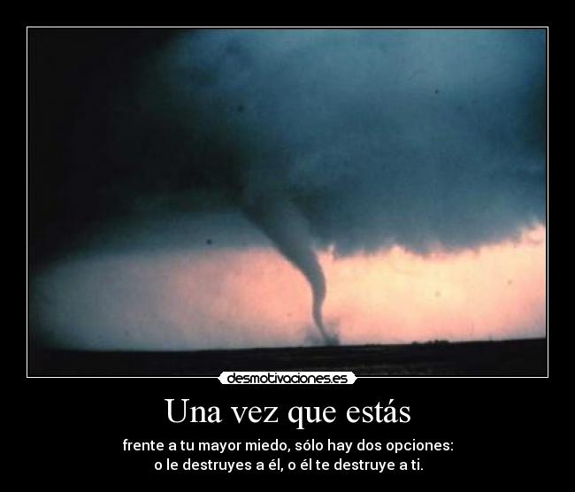 Una vez que estás - frente a tu mayor miedo, sólo hay dos opciones:
o le destruyes a él, o él te destruye a ti.