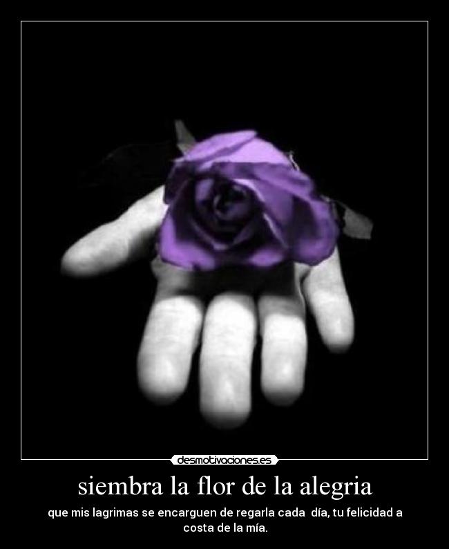 siembra la flor de la alegria - que mis lagrimas se encarguen de regarla cada día, tu felicidad a costa de la mía.
