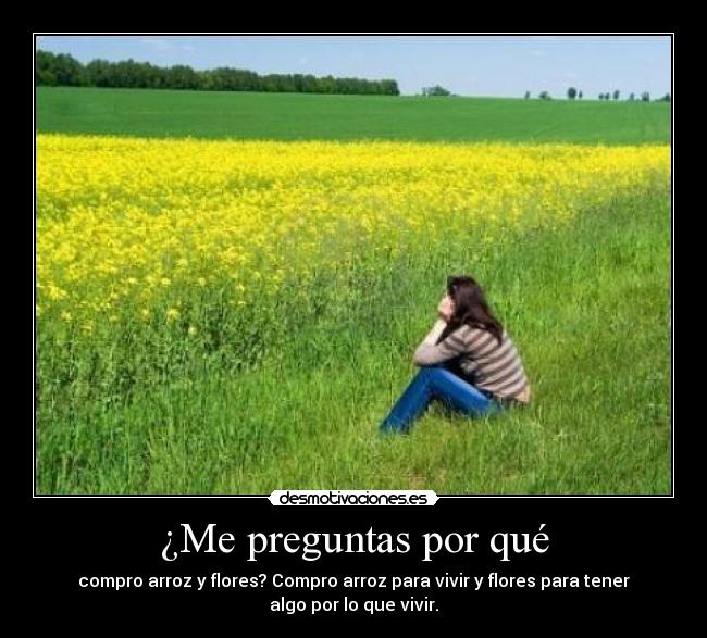 ¿Me preguntas por qué - compro arroz y flores? Compro arroz para vivir y flores para tener
algo por lo que vivir.