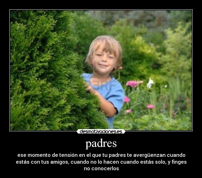 padres - ese momento de tensión en el que tu padres te avergüenzan cuando
estás con tus amigos, cuando no lo hacen cuando estás solo, y finges
no conocerlos
