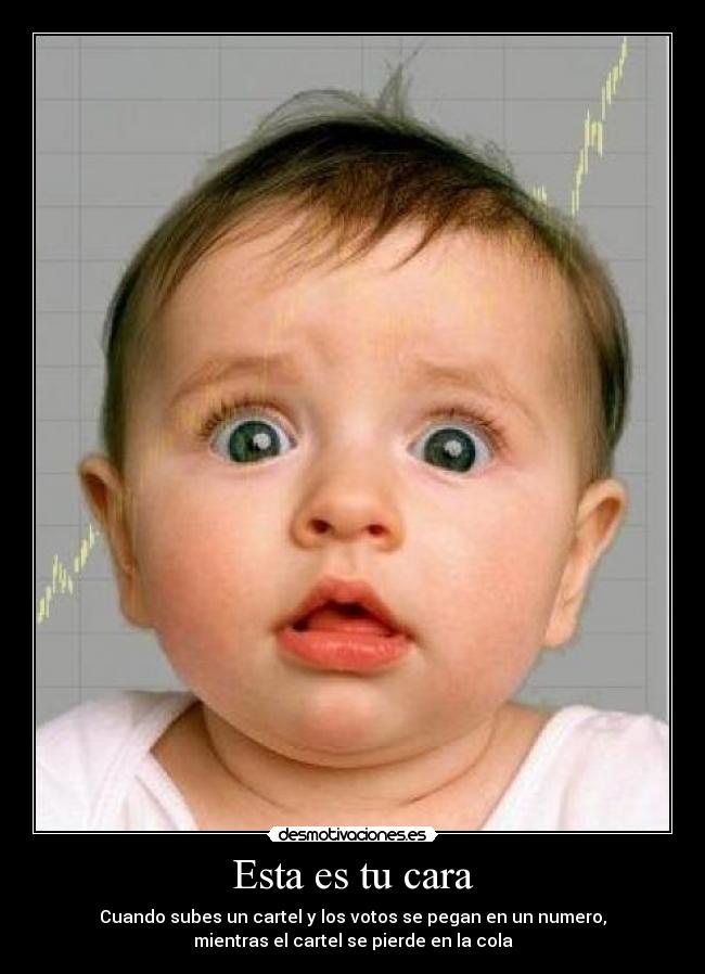 Esta es tu cara - Cuando subes un cartel y los votos se pegan en un numero,
mientras el cartel se pierde en la cola