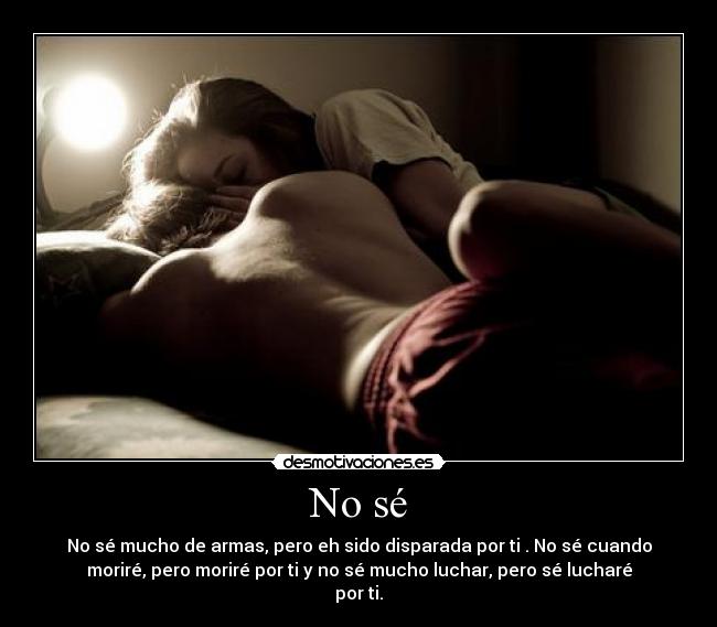 No sé - No sé mucho de armas, pero eh sido disparada por ti . No sé cuando
moriré, pero moriré por ti y no sé mucho luchar, pero sé lucharé
por ti.