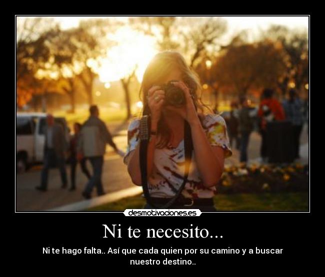 Ni te necesito... - Ni te hago falta.. Así que cada quien por su camino y a buscar nuestro destino..
