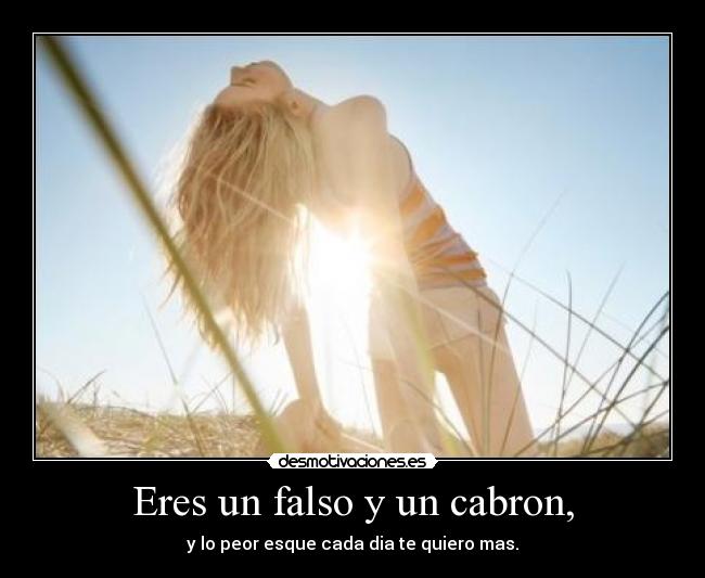 Eres un falso y un cabron, - y lo peor esque cada dia te quiero mas.