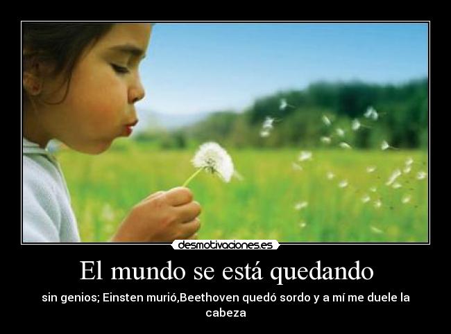 El mundo se está quedando - sin genios; Einsten murió,Beethoven quedó sordo y a mí me duele la cabeza
