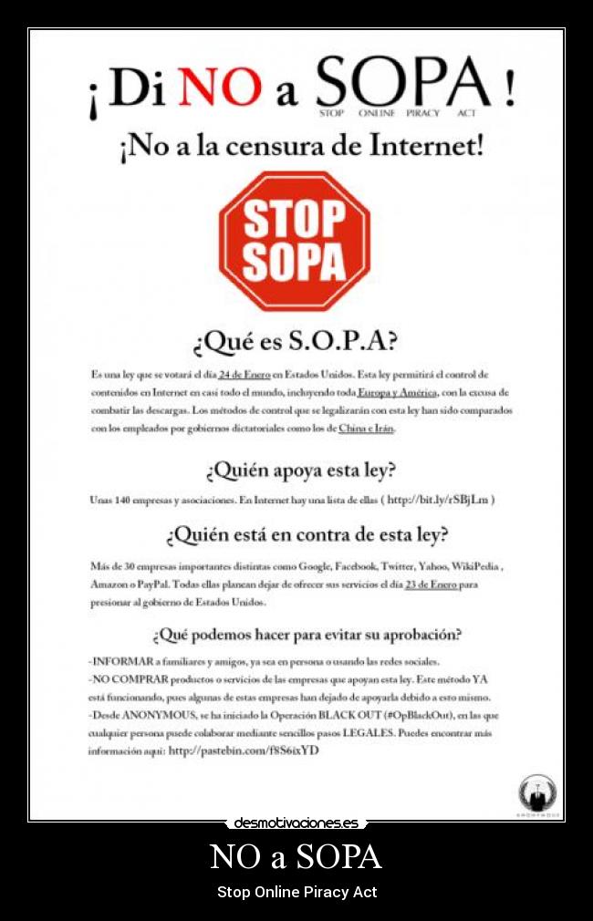 NO a SOPA - Stop Online Piracy Act