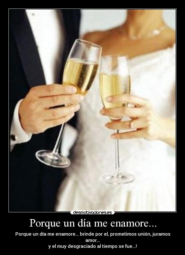Porque un día me enamore... - Porque un día me enamore... brinde por el, prometimos unión, juramos amor...
y el muy desgraciado al tiempo se fue...!