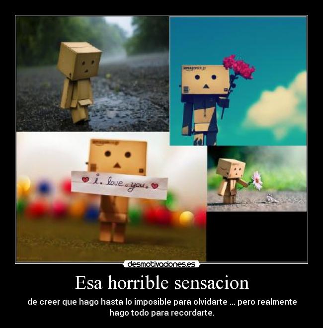 Esa horrible sensacion - de creer que hago hasta lo imposible para olvidarte ... pero realmente
hago todo para recordarte.