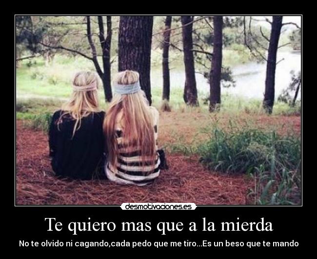 Te quiero mas que a la mierda - No te olvido ni cagando,cada pedo que me tiro...Es un beso que te mando