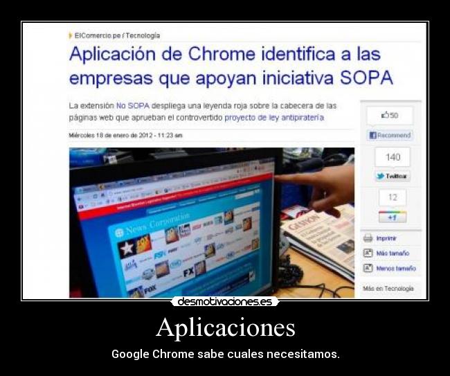 Aplicaciones - Google Chrome sabe cuales necesitamos.