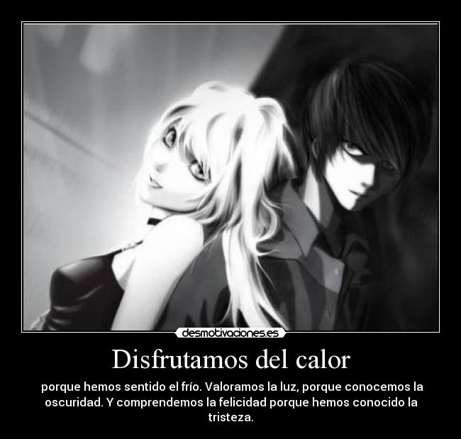 Disfrutamos del calor - porque hemos sentido el frío. Valoramos la luz, porque conocemos la
oscuridad. Y comprendemos la felicidad porque hemos conocido la
tristeza.