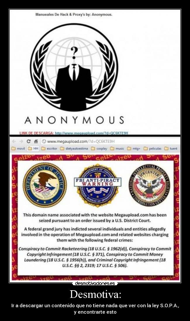 carteles megaupload anonymous fbi cierre paginas culpa desmotiva sopa descargar desmotiva desmotivaciones