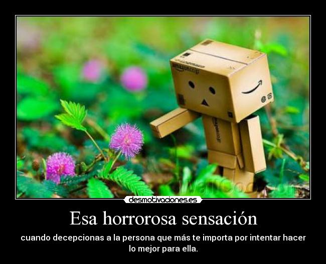 Esa horrorosa sensación - cuando decepcionas a la persona que más te importa por intentar hacer
lo mejor para ella.