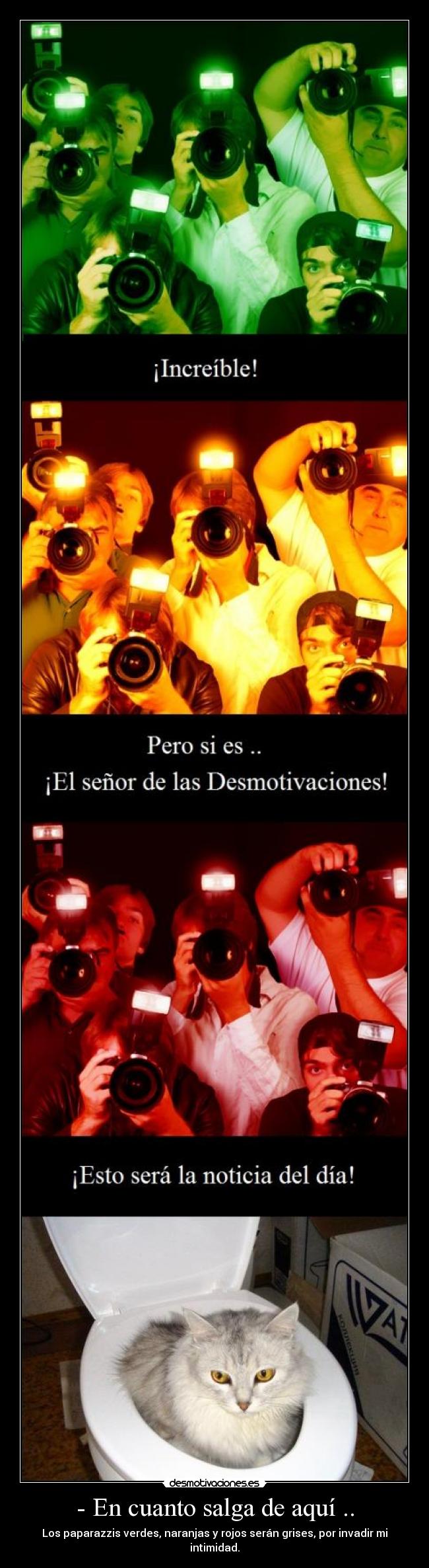 - En cuanto salga de aquí .. - Los paparazzis verdes, naranjas y rojos serán grises, por invadir mi intimidad.