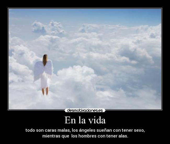 En la vida - todo son caras malas, los ángeles sueñan con tener sexo,
mientras que los hombres con tener alas.