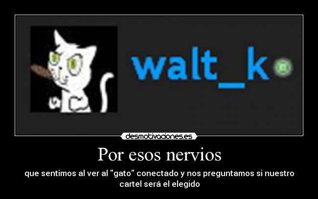 Por esos nervios - que sentimos al ver al gato conectado y nos preguntamos si nuestro
cartel será el elegido