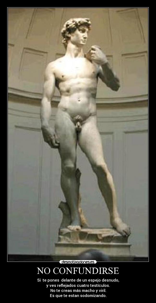 NO CONFUNDIRSE - Si  te pones  delante de un espejo desnudo,
y ves reflejados cuatro testículos.
No te creas más macho y viril.
Es que te estan sodomizando.