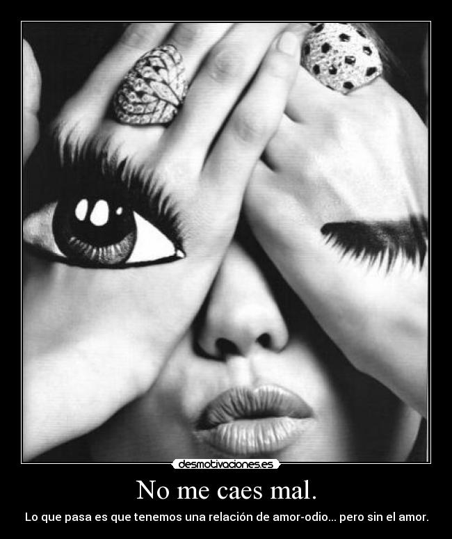 No me caes mal. - Lo que pasa es que tenemos una relación de amor-odio... pero sin el amor.