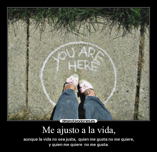 Me ajusto a la vida, - aunque la vida no sea justa, quien me gusta no me quiere,
y quien me quiere no me gusta.