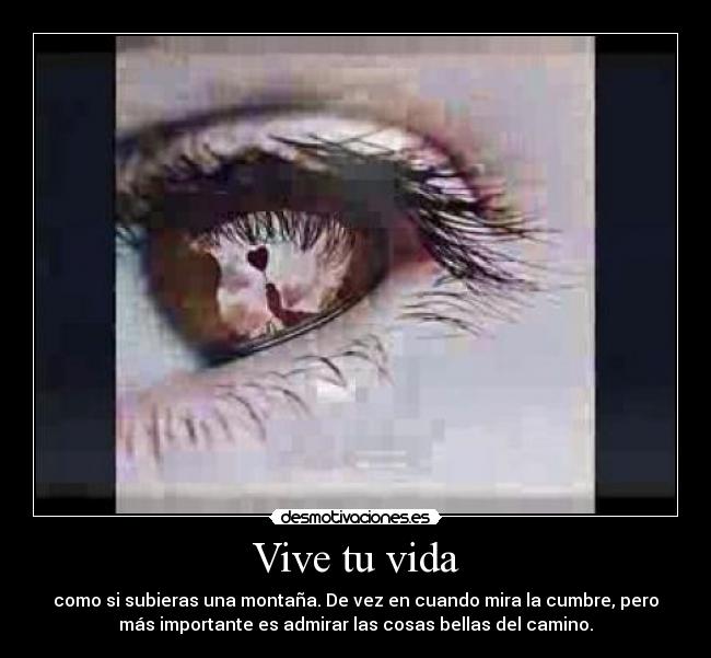 Vive tu vida - como si subieras una montaña. De vez en cuando mira la cumbre, pero
más importante es admirar las cosas bellas del camino.