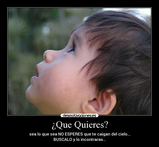 ¿Que Quieres? - sea lo que sea NO ESPERES que te caigan del cielo...
BUSCALO y lo incontraras...