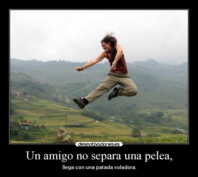 Un amigo no separa una pelea, - llega con una patada voladora.
