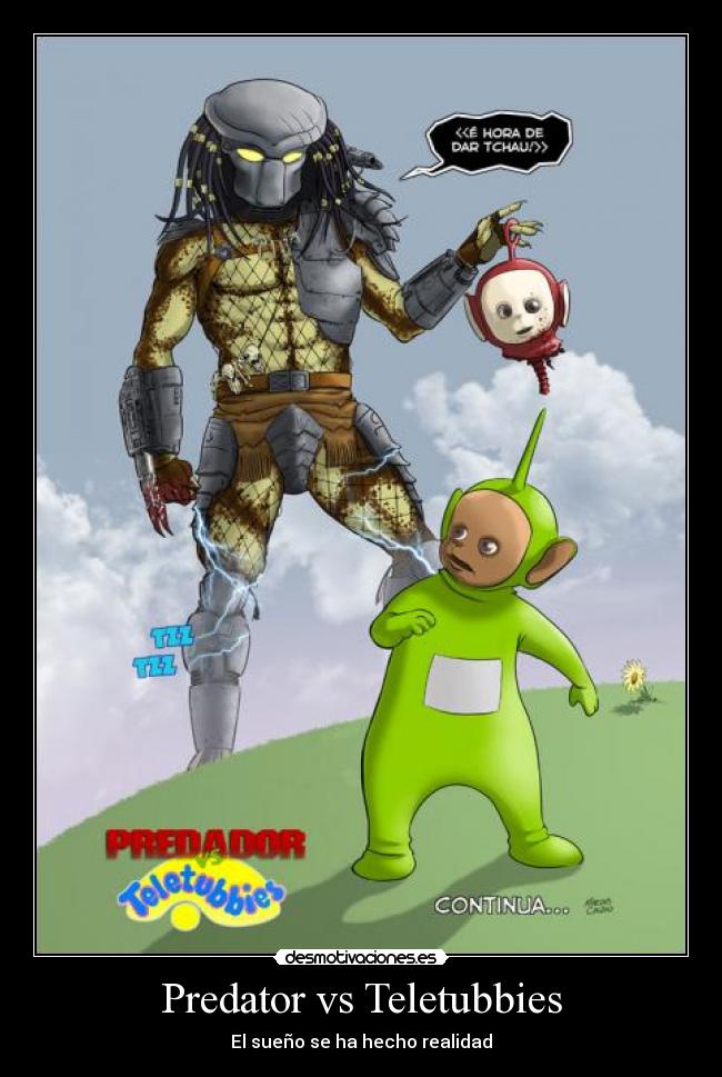 carteles predator teletubbies desmotivaciones