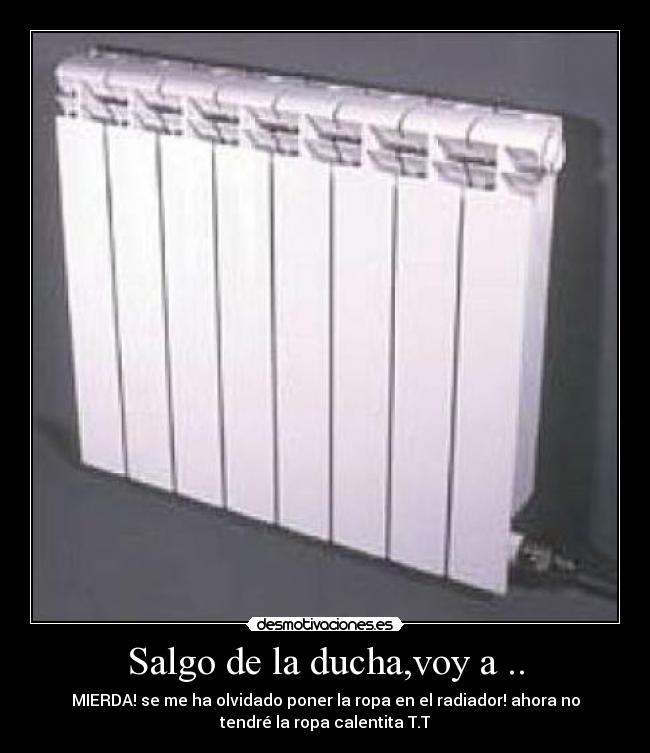 Salgo de la ducha,voy a .. - MIERDA! se me ha olvidado poner la ropa en el radiador! ahora no
tendré la ropa calentita T.T
