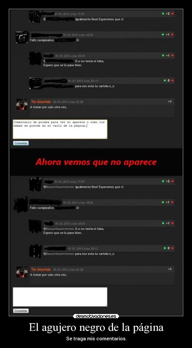El agujero negro de la página - Se traga mis comentarios.