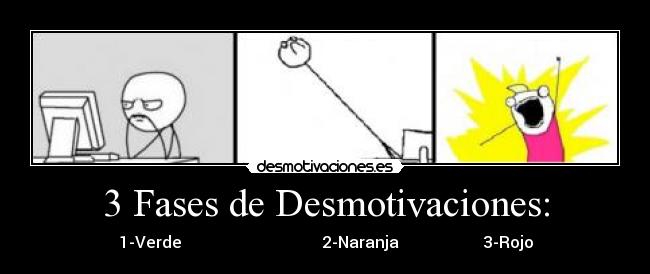 3 Fases de Desmotivaciones: - 1-Verde                                   2-Naranja                     3-Rojo