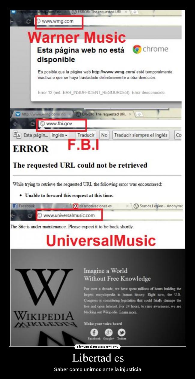 carteles libertad anonymous opmegaupload megaupload hackear sopa pipa desmotivaciones