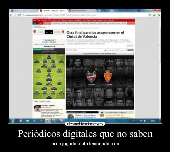 Periódicos digitales que no saben - si un jugador esta lesionado o no