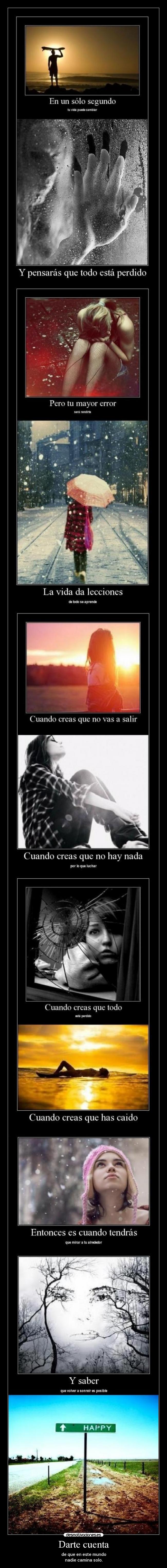 Darte cuenta - de que en este mundo
nadie camina solo.