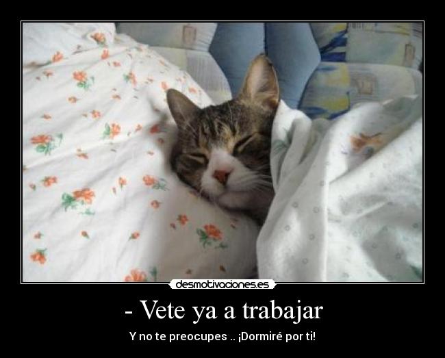 - Vete ya a trabajar - Y no te preocupes .. ¡Dormiré por ti!