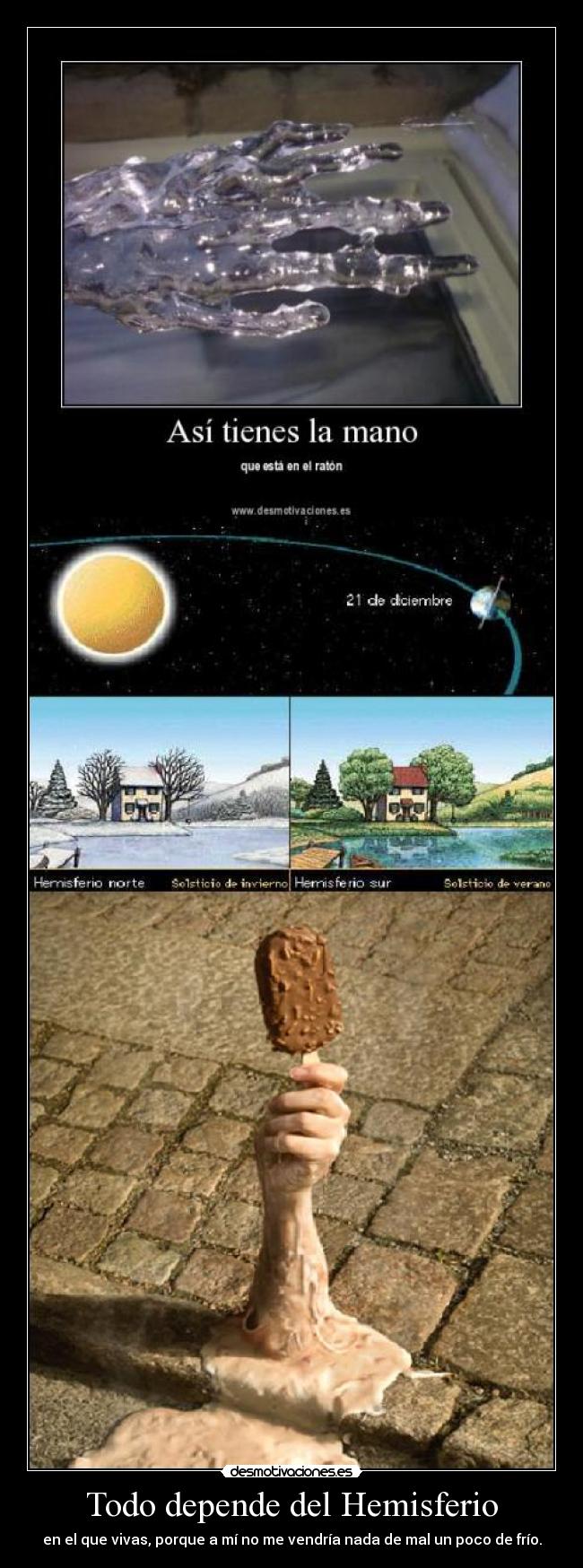 carteles frio hemisferio calor derretir desmotivaciones