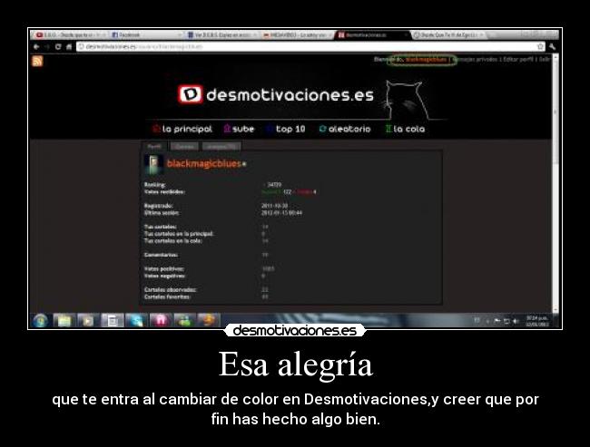 Esa alegría - que te entra al cambiar de color en Desmotivaciones,y creer que por
fin has hecho algo bien.