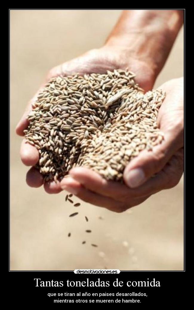 Tantas toneladas de comida - que se tiran al año en paises desarollados,
mientras otros se mueren de hambre.