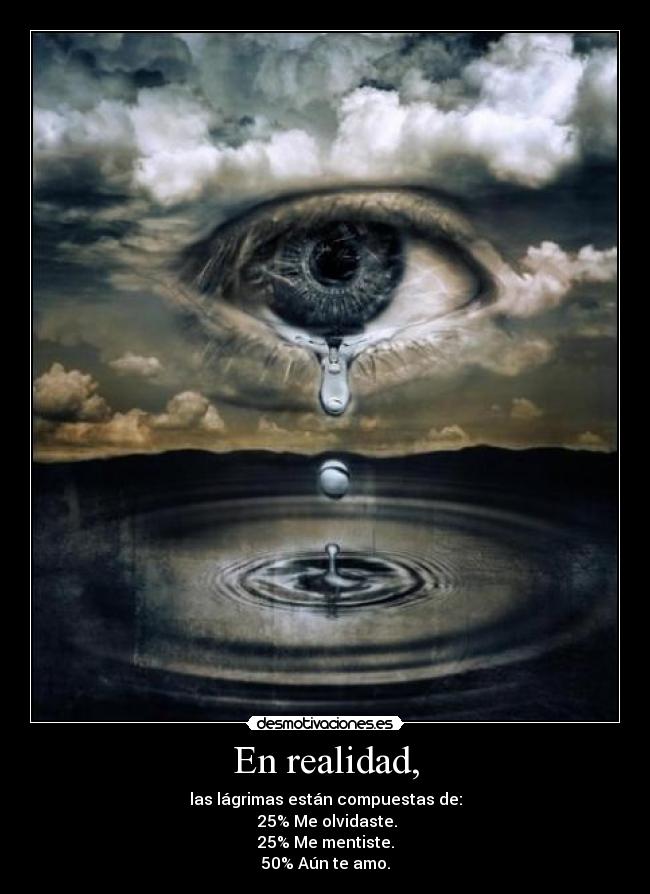 En realidad, - las lágrimas están compuestas de:
25% Me olvidaste.
25% Me mentiste.
50% Aún te amo.