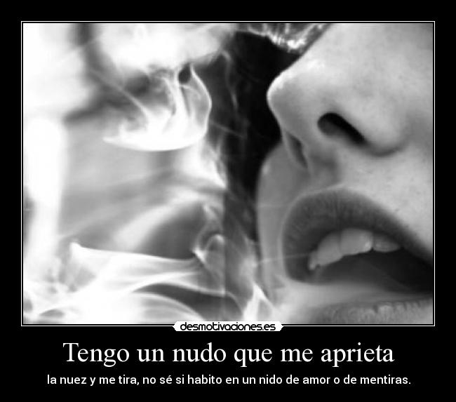 Tengo un nudo que me aprieta - la nuez y me tira, no sé si habito en un nido de amor o de mentiras.